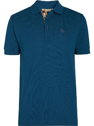 Burberry Check Placket Cotton Piqué Polo Shirt In Blue