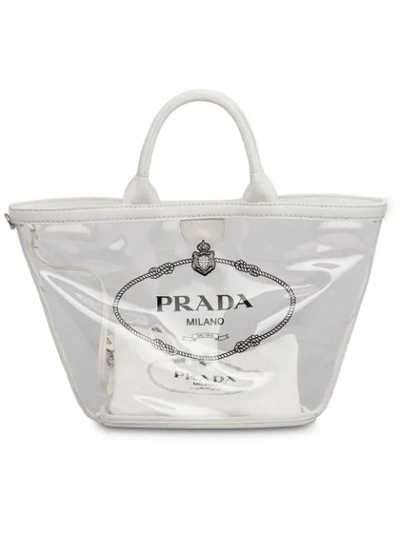 Prada Sheer Logo Tote In White