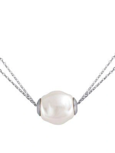 Majorica 12mm White Baroque Pearl And Sterling Silver Barrel Pendant Necklace