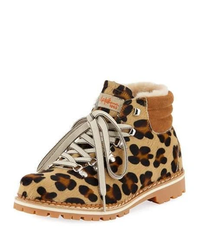 La Montelliana Margherita Fur Lace-up Boots In Leopard