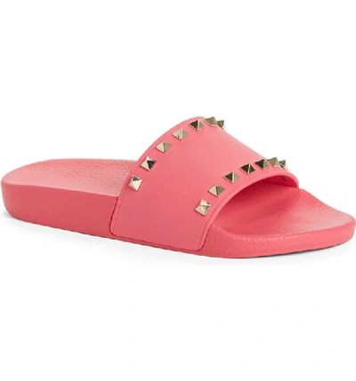 Valentino Garavani Rockstud Pool Slide Sandals In Shadow Pink