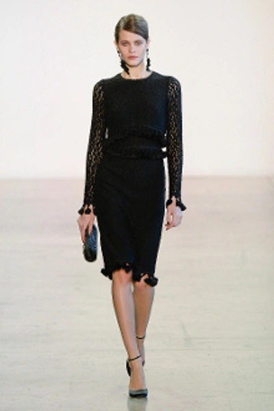 Badgley Mischka Lace Long-sleeve & Tassel Dress, Black
