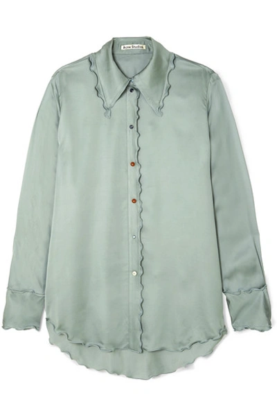 Acne Studios Opening Ceremony Long-sleeve Shiny Blouse In Dusty Green