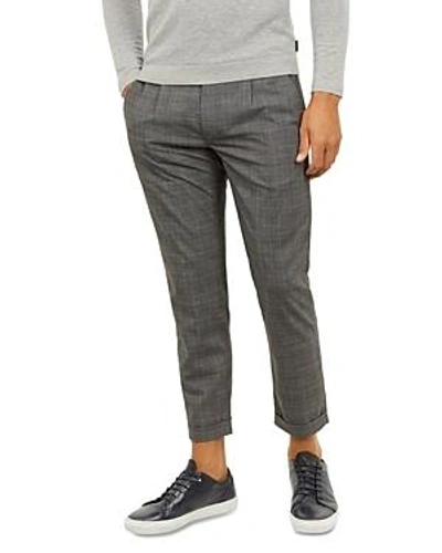 Ted Baker Squared Slim Fit Check Cropped Trousers In Grey