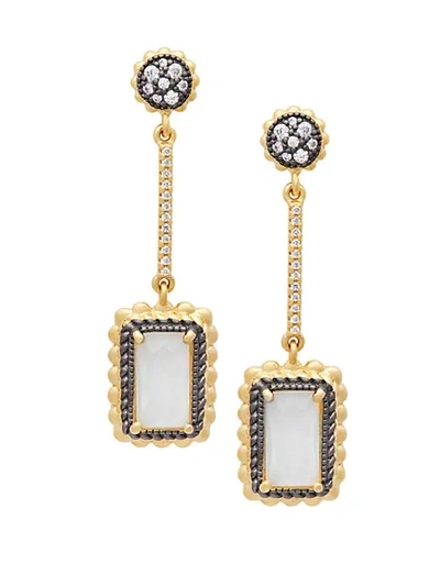 Freida Rothman Gilded Cable Sterling Silver, Crystal & Chalcedony Drop Earrings