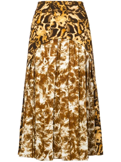 Victoria Beckham Print Pleated Skirt In Brown
