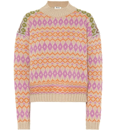 Acne Studios Fair Isle Sweater Beige/pink In Multicoloured