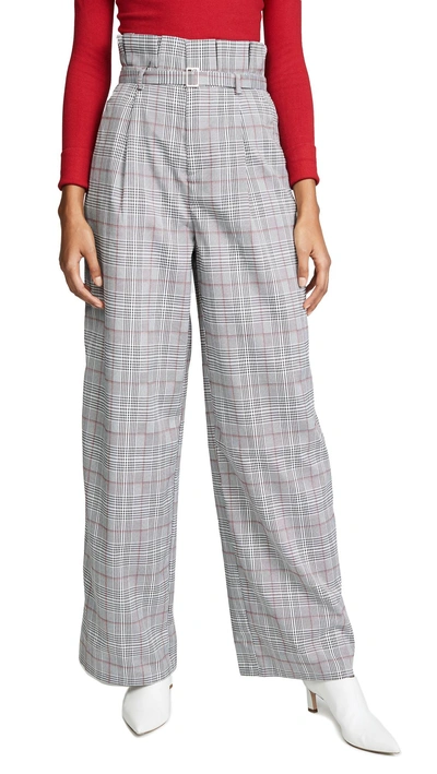 English Factory High Waist Plaid Pants In Candy Pink Plaid