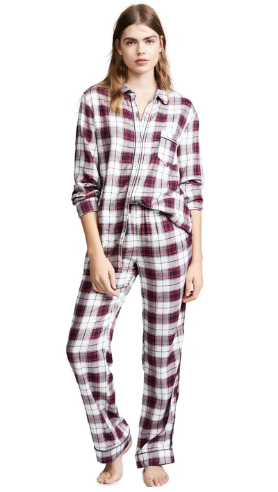 Three J Nyc Halle Pj Set In Cream/red Check