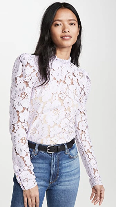 Wayf Erika Puff-sleeve Lace Top In Lavender