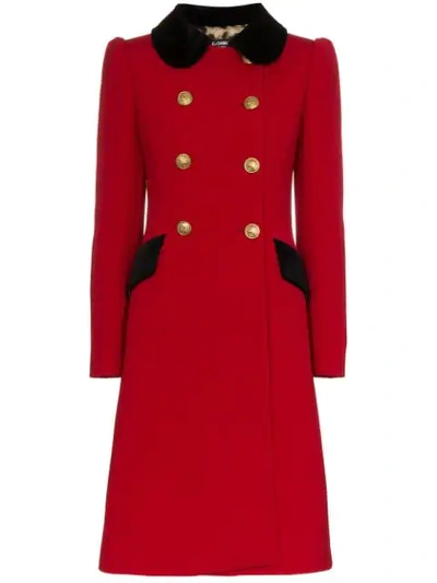 Dolce & Gabbana Contrast-collar Double-breasted Wool-blend Coat In Rrosso Brillante