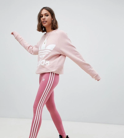 Adidas Originals Three Stripe Leggings In Pink - Red