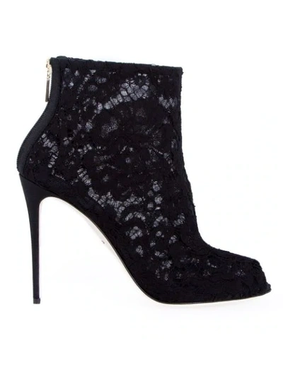 Dolce & Gabbana Floral Lace Boooties In Black