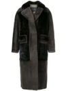 Blancha Long Oversized Shearling Coat In Brown
