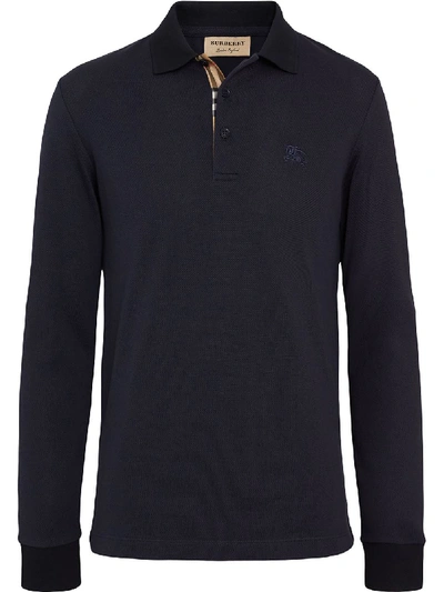 Burberry Hartford Long-sleeve Pique Polo Shirt In Blue