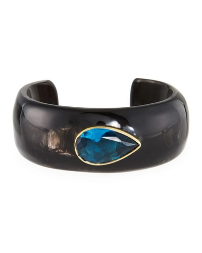 Ashley Pittman Horn Cuff Bracelet With Blue Spinel Teardrop Stone