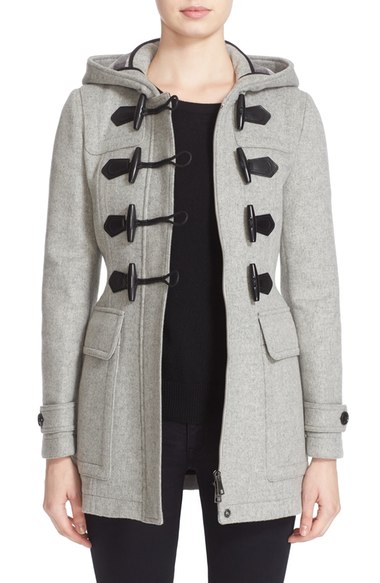 Burberry 'blackwell' Wool Duffle Coat In Light Grey Melange | ModeSens