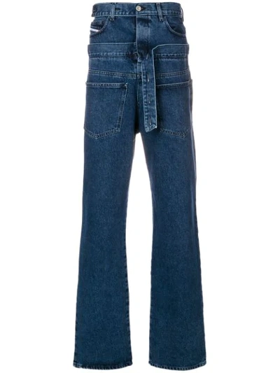 Diesel Red Tag Reversed Wide Leg Jeans In Blue