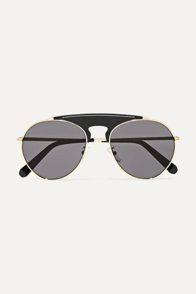 Loewe Sasha Aviator-style Gold-tone And Leather Sunglasses In Black