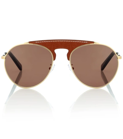Loewe Pilot Aviator-style Gold-tone And Textured-leather Sunglasses