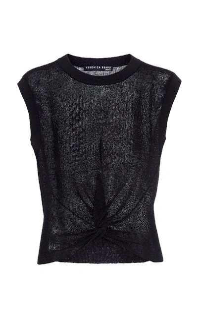 Veronica Beard Kellen Crewneck Cap-sleeve Twist-front Sweater In Black