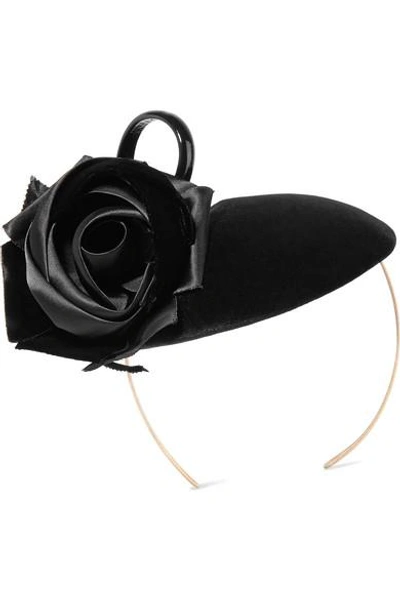 Philip Treacy Rosette And Bow-embellished Velvet Headpiece In Black