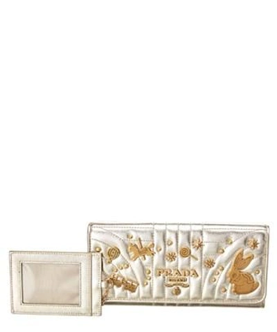 Prada Diagramme Leather Continental Wallet In Gold