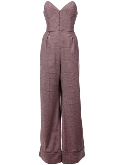 Fleur Du Mal Strapless Prince Of Wales Checked Tweed Jumpsuit In Pink