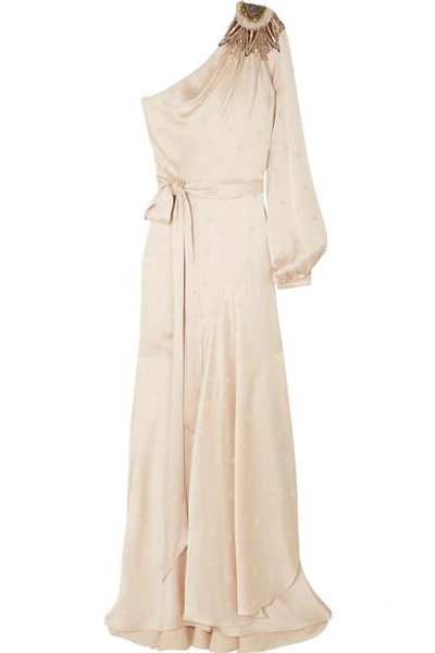 Temperley London Parachute One-shoulder Embellished Satin-jacquard Maxi Dress In Cream