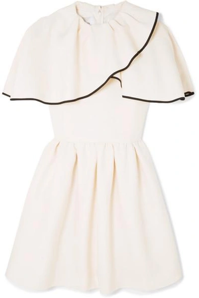 Valentino Ruffled Wool And Silk-blend Grain De Poudre Mini Dress In Ivory