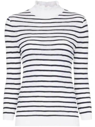 Chloé Striped Cotton-blend Lace Turtleneck Sweater In 48a Inconic Navy