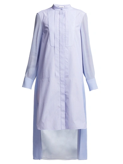 Chloé Asymmetric Two-tone Cotton-poplin And Crepe De Chine Midi Dress In Lavender Blue