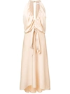 Chloé Deep-v Sleeveless Ruched Crepe Back Satin Cocktail Dress In Neutral
