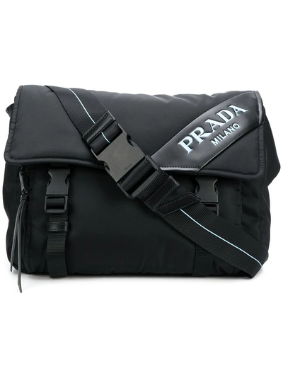 Prada Logo Patch Shoulder Bag - Black