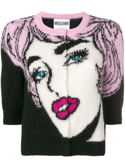 Moschino Cropped Mohair-blend Cardigan In Black