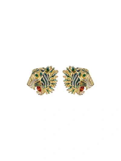 Gucci Tiger Head Earrings In Yellow