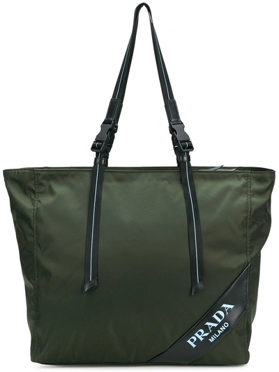 Prada Logo Patch Shopping Bag - Green