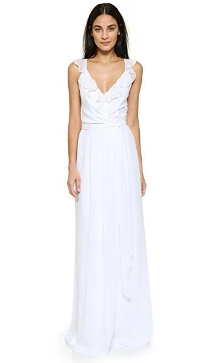 Joanna August Dorian Ruffle Sleeve Wrap Dress In White Wedding