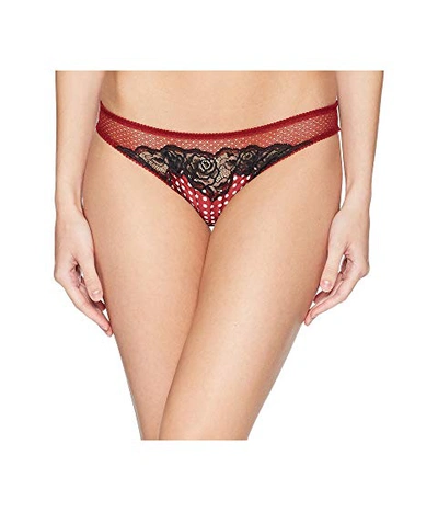 Stella Mccartney Ellie Leaping Polka-dot Satin, Lace And Mesh Low-rise Thong In Brick