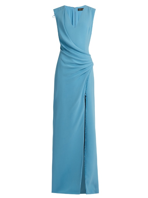 Versace Ruched Silk-cady Gown In Sky-blue | ModeSens