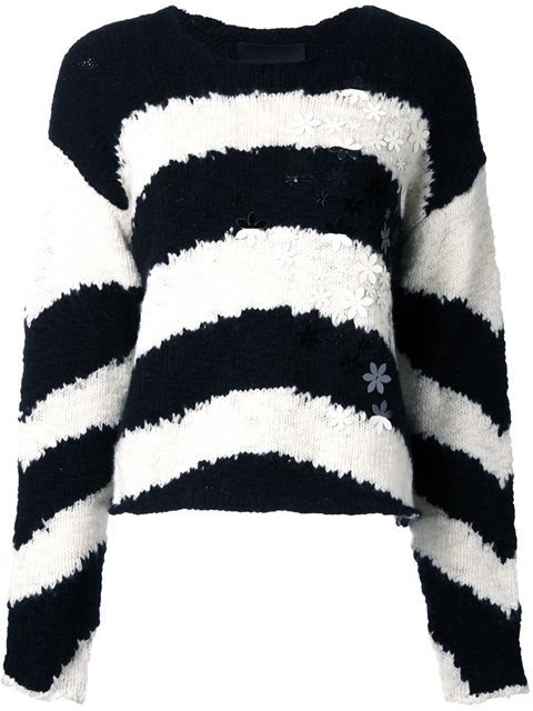 Jay Ahr Flowers Appliqué Striped Pullover | ModeSens