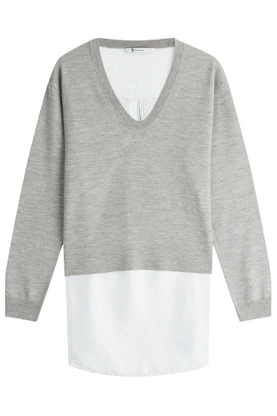 Alexander Wang T Layered Merino Wool Pullover And Shirt Combo In Light Heather Grey