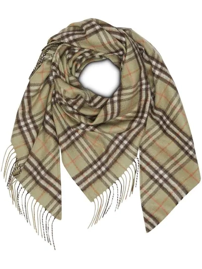 Burberry Vintage Check Cashmere Bandana In Green
