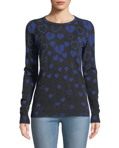 Autumn Cashmere Inked Reversible Broken-hearts Intarsia Sweater In Black/blue