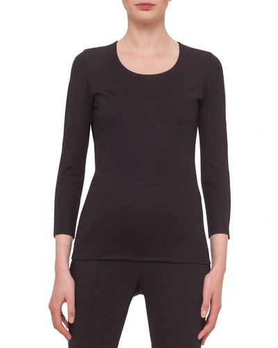 Akris Fitted 3/4-sleeve Stretch-jersey Top In Black