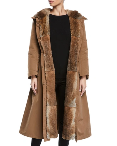 Max Mara Here Is The Cube Collection Urbanl Long Removable Fur Trench Coat In Camel