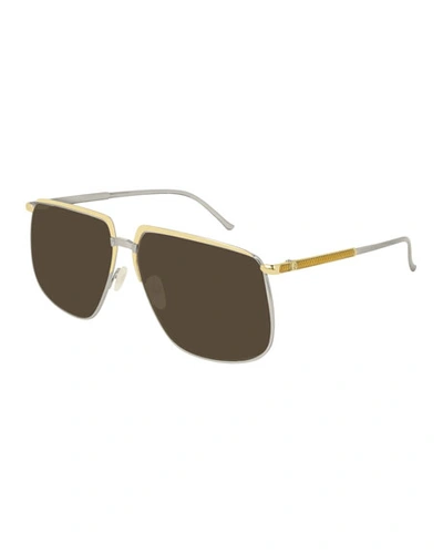 Gucci Men's Flat-top Two-tone Metal Sunglasses In Gold