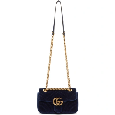 Gucci Medium Gg Marmont 2.0 Matelassé Velvet Shoulder Bag In Cobalt/ Cobalt