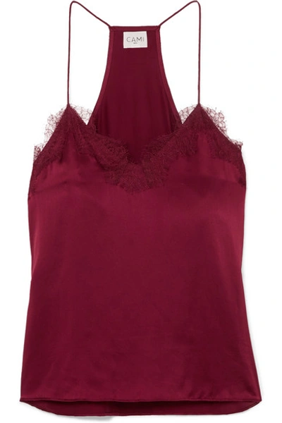 Cami Nyc The Racer Lace-trimmed Silk-charmeuse Camisole In Merlot