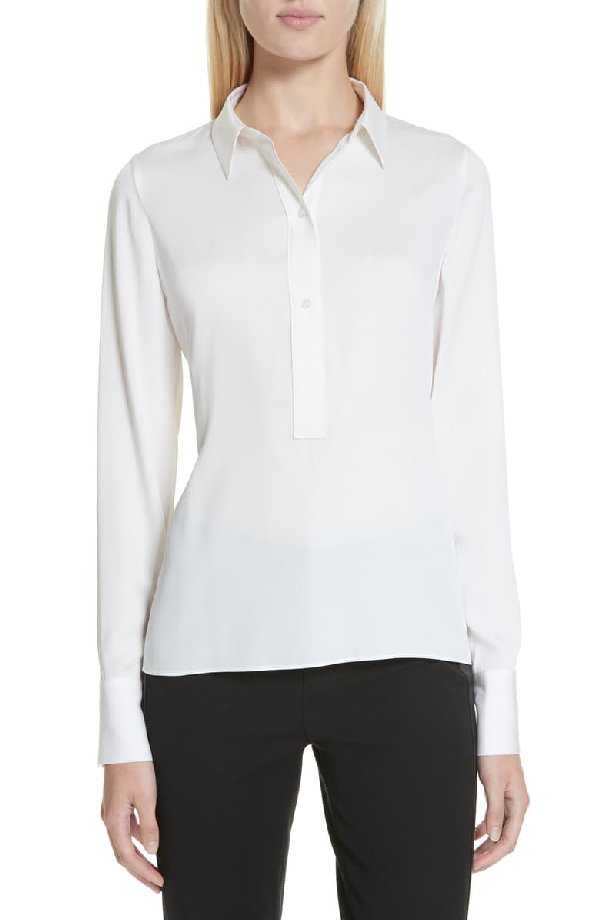 Vince Slim Fitted Stretch Silk Blend Shirt In Optic White | ModeSens